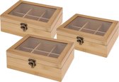 3x stuks bamboe houten theedoos/theekist 21 x 16 x 8 cm