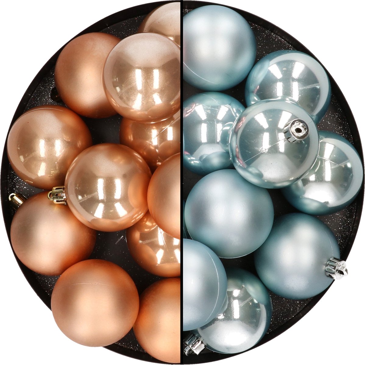 Kunststof kerstballen 6 cm - 24x stuks - bruin en lichtblauw