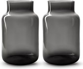 WL Plants - Vazen Set Gigi - 2x Zwarte Vazen voor binnen - Glazen Vaas - Bloemenvaas - H30x Ø12cm - Vaas Glas - Vaas Zwart - Zwarte Bloemenvaas - Handgemaakt en Stevig verpakt