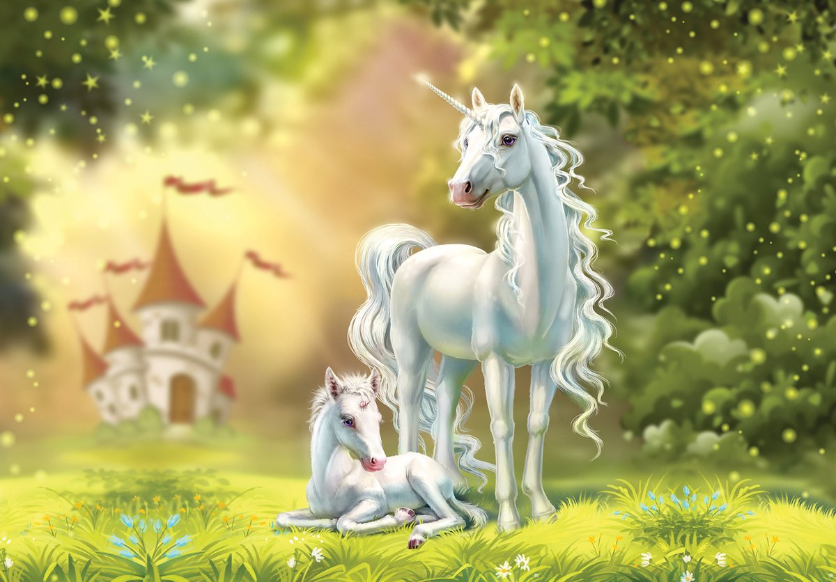Fotobehang - Vlies Behang - Unicorns in Sprookjesland - 368 x 254 cm