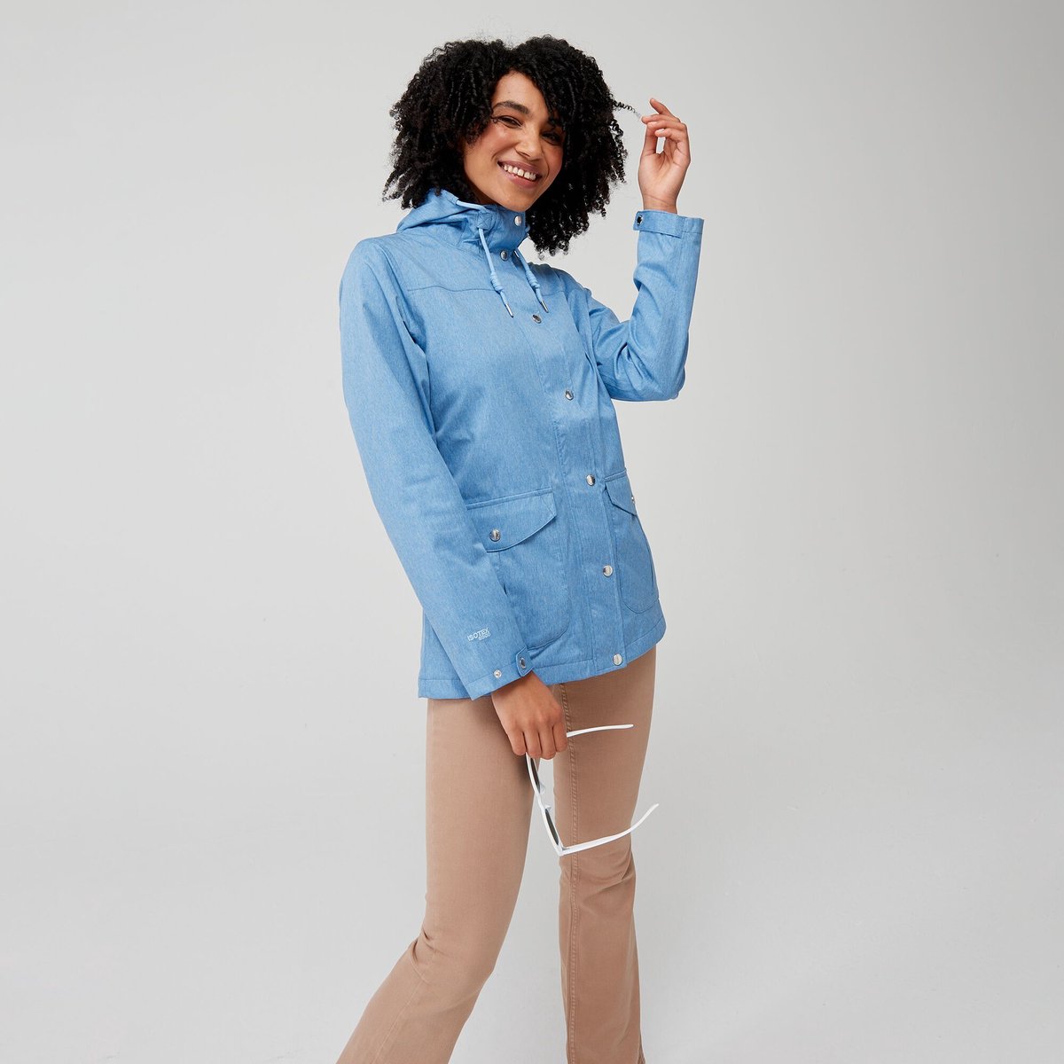 De Regatta Bayarma katoenen jas dames Coolweave met capuchon Lichtblauw