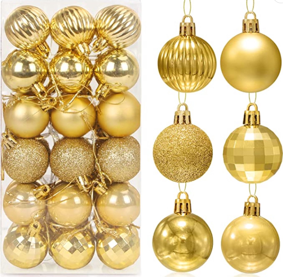 Kari Kerstballen, goud, 36 stuks, kunststof kerstballen, 4 cm, kerstballen, boomversiering, kerstboomballen, set voor feestjes, kerstversiering