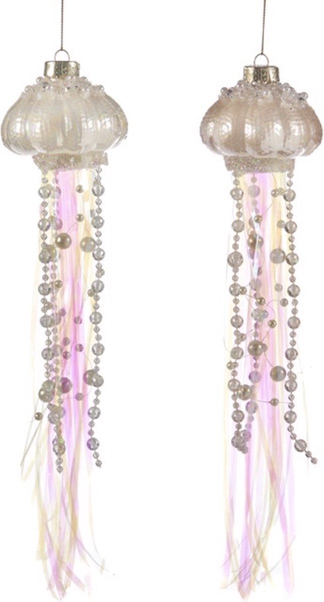 Goodwill - Glass Jellyfish kersthangers - 13 cm - beige/roze/zilver