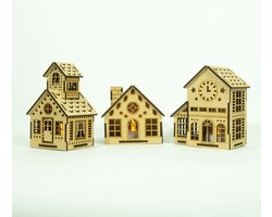 Houten Kerstdorp • Set 3 - Kersthuis Nr.4, 5 & 7 • Bouwpakket • Bouw je eigen Kerstdorp