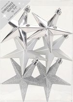 6x stuks kunststof kersthangers sterren zilver 10 cm kerstornamenten - Kunststof ornamenten kerstversiering