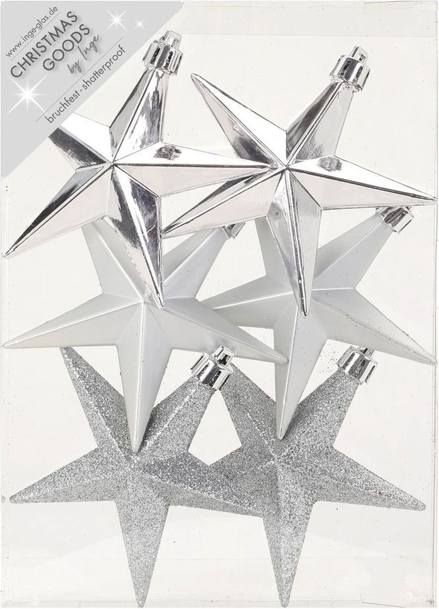 Christmas goods Kersthangers - 6x - sterren - zilver - 10 cm - kerstversiering