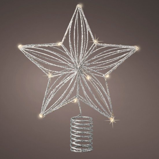Kerstboom ster piek/topper met LED verlichting warm wit 25 cm met 12