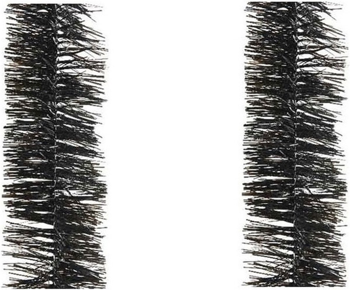 10x stuks zwarte kerstslingers 270 cm kerstboom versieringen - Guirlande folie lametta - Zwarte kerstboom versieringen