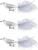 3x stuks decoratie vogels op clip zilver 20 cm - Decoratievogeltjes/kerstboomversiering/bruiloftversiering