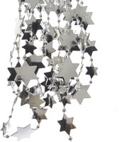 15x stuks zilveren sterren kralenslingers kerstslingers 270 cm - Guirlande kralenslingers - Zilveren kerstboom versieringen