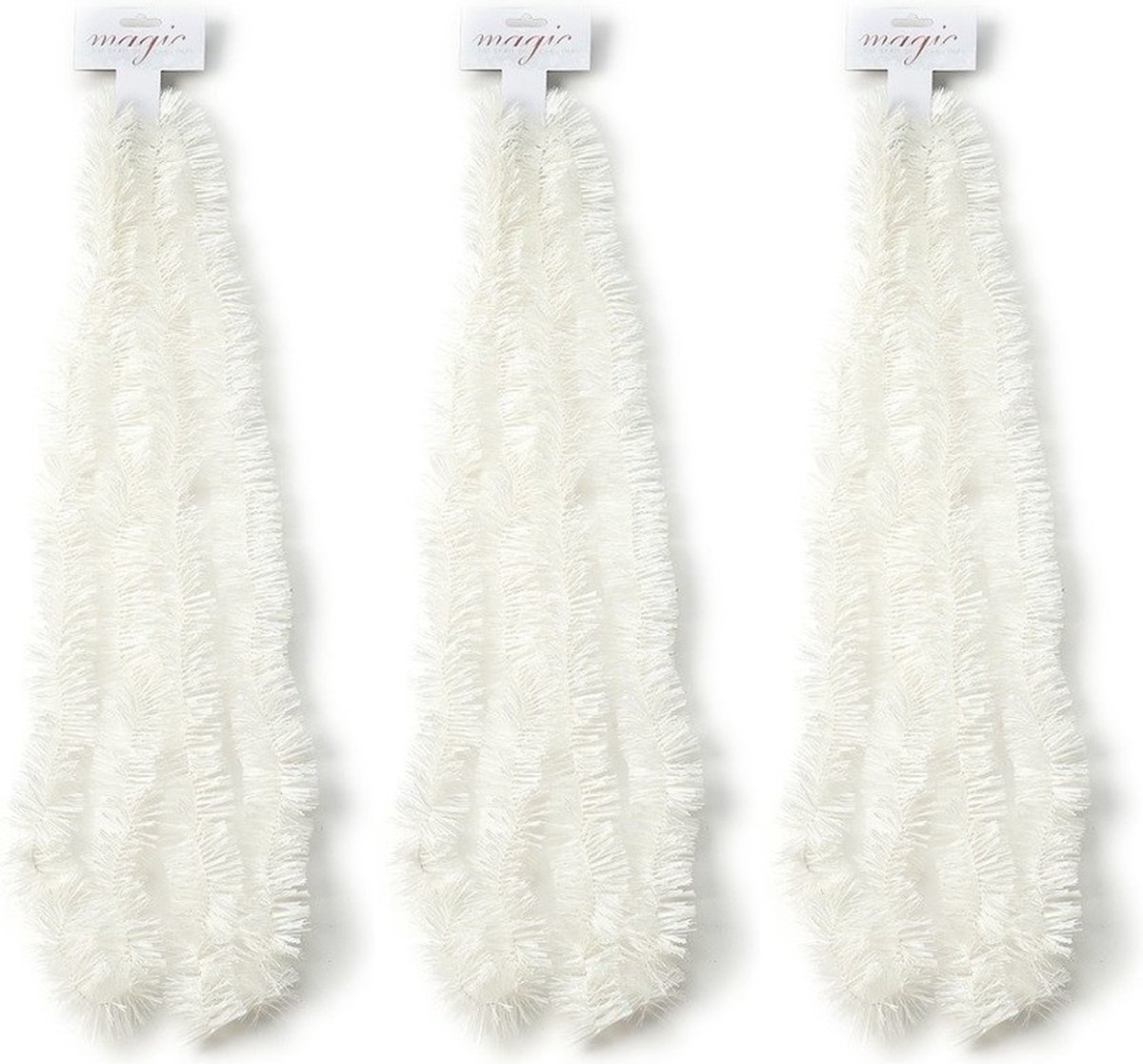 Inge Christmas Goods Kerstslinger - 3x - guirlande - wit - 270 cm - folie slingers