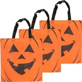 Halloween 3x Halloween tas voor snoep oranje - 35 x 37 cm