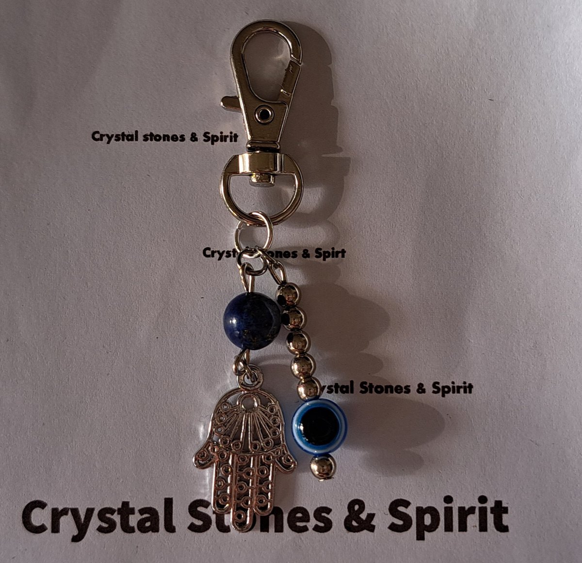 Boze Oog / Khamsa met Lapis Lazuli, sleutelhanger zilverkleurig