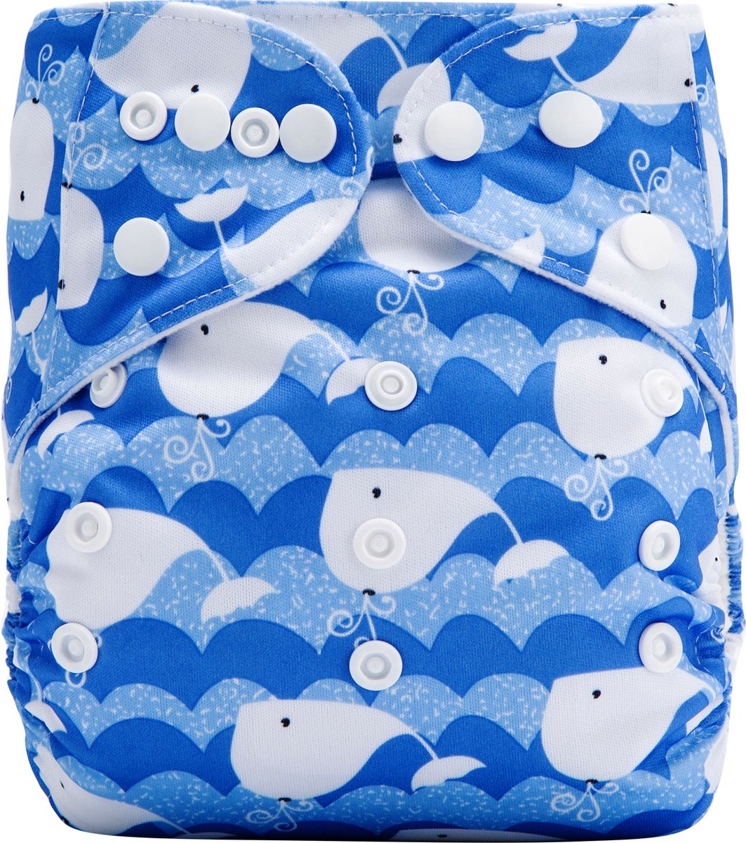 Goedkoopste Duurzame luiers - Wasbare luier met inlegger - Herbruikbare luier - Pocket luier - 3-15 kilo - Blauw walvis