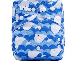 Duurzame luiers - Wasbare luier met inlegger - Herbruikbare luier - Pocket luier - 3-15 kilo - Blauw walvis