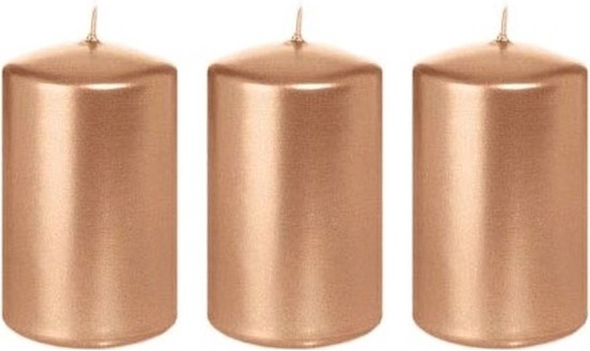 Trend Candles Cilinderkaars/stompkaars - 3x - roségoud - 5 x 8 cm - 18 branduren - horeca kaarsen Goudkleurig