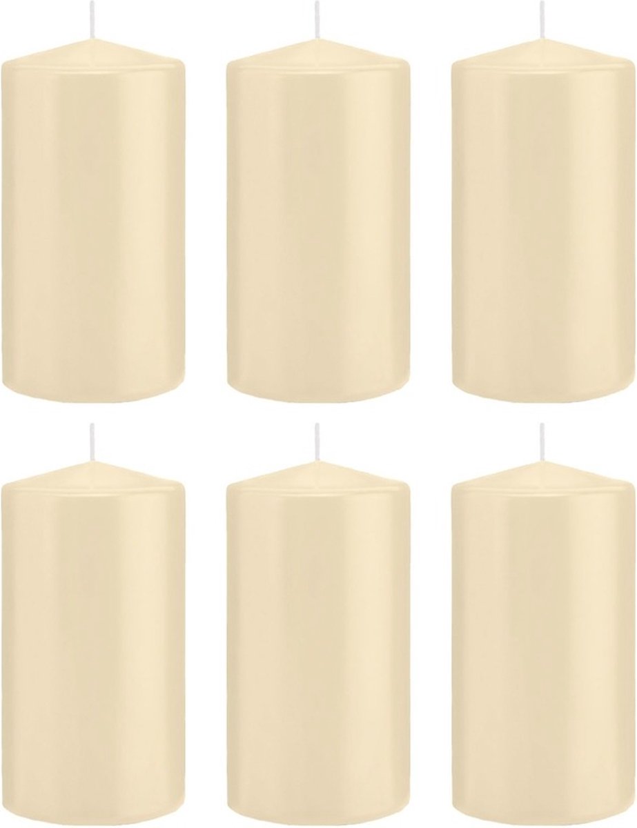 Trend Candles Cilinderkaars/stompkaars - 6x - cremewit - 8 x 15 cm - 69 branduren - horeca kaarsen