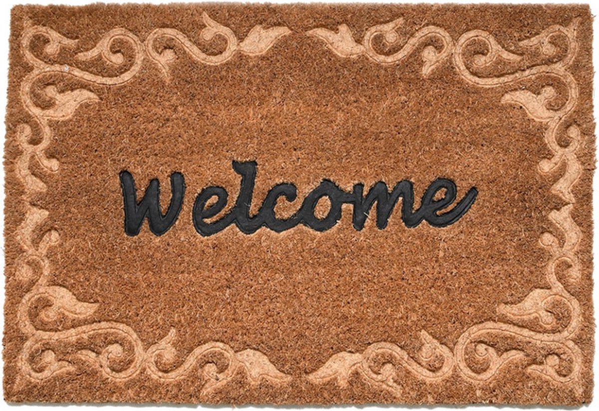Deurmat - bruin - kokos - welcome - 60 x 40 cm - schoonloopmat
