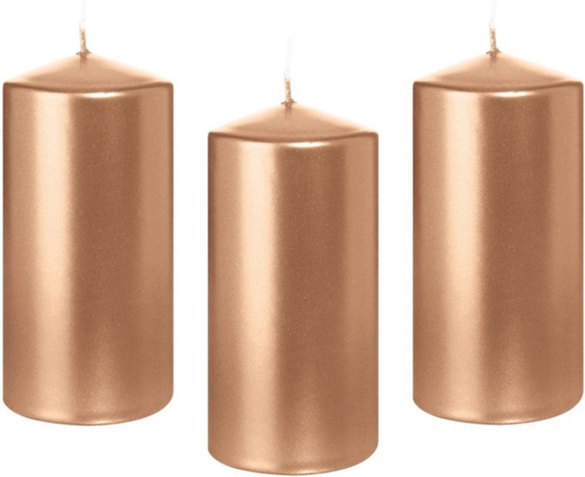 Trend Candles Cilinderkaars/stompkaars - 8x - roségoud - 6 x 12 cm - 40 branduren - horeca kaarsen Goudkleurig