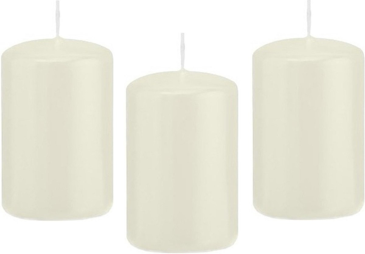 Trend Candles Cilinderkaars/stompkaars - 10x stuks - ivoorwit - 5 x 8 cm - 18 branduren - met brandvertragende folie