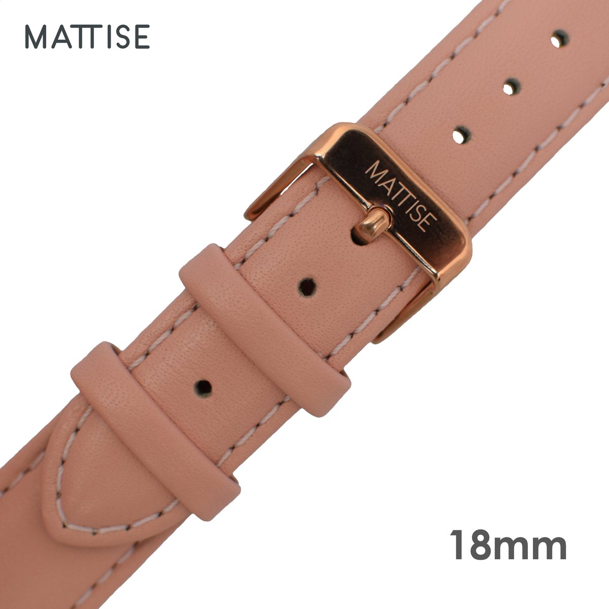 MATTISE Roze Verwisselbaar Unisex Horlogebandje van Echt Leer — 18 mm aanzetmaat— Horlogeband Horlogebandjes 18 mm — Horloge bandje