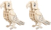 2x stuks houten dieren 3D puzzel papegaai - Speelgoed bouwpakket 23 x 18,5 x 0,3 cm.