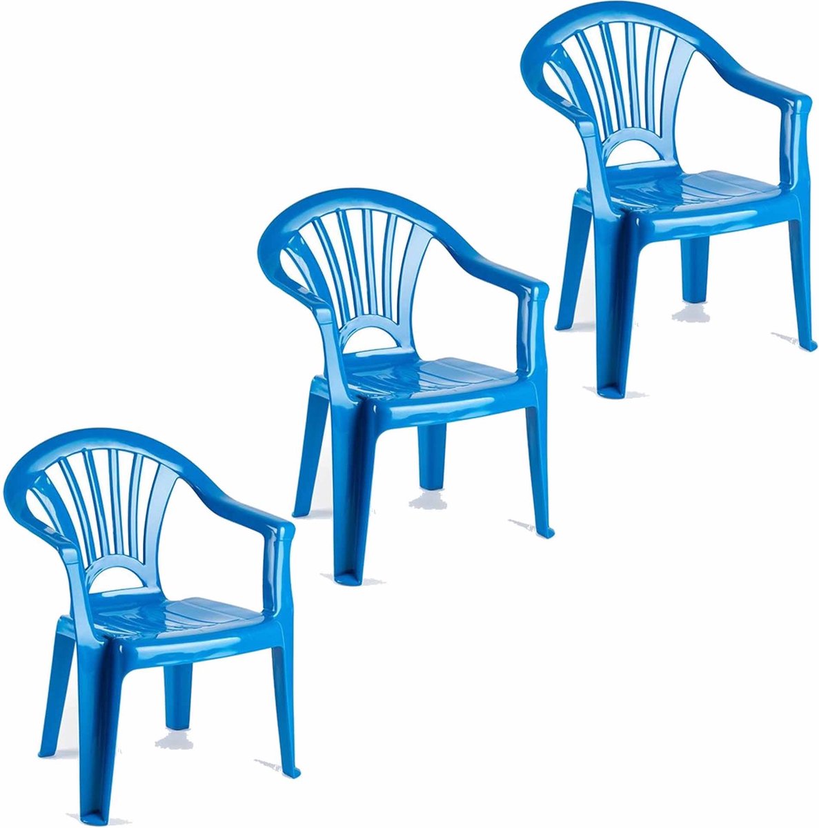 Image of 3x stuks blauw stoeltjes voor kinderen 50 cm - Tuinmeubelen - Kunststof binnen/buitenstoelen voor kinderen