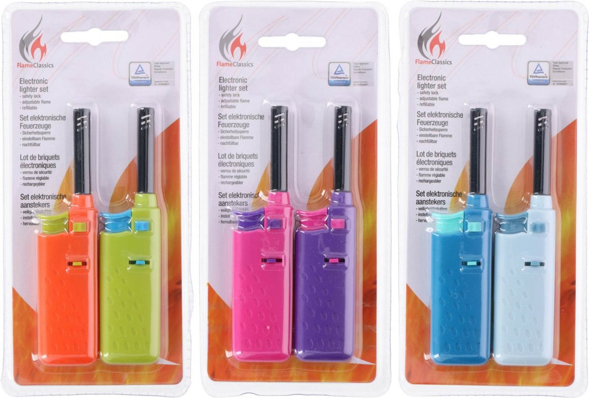 Goedkoopste Flame Classics - BBQ/keuken aanstekers set 4x stuks multi-color 14 x 3.5 cm