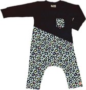 Onesie zwart met panter mint gekleurd met roesje