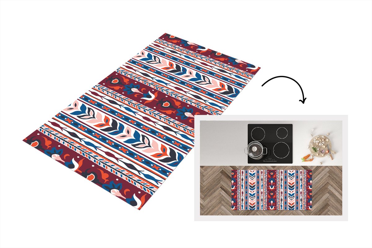 KitchenYeah Keukenloper - Loper keuken - Bloemen - Patronen - Planten - Abstract - Minimalisme - 120x60 cm - Keukenloper vinyl Multicolor