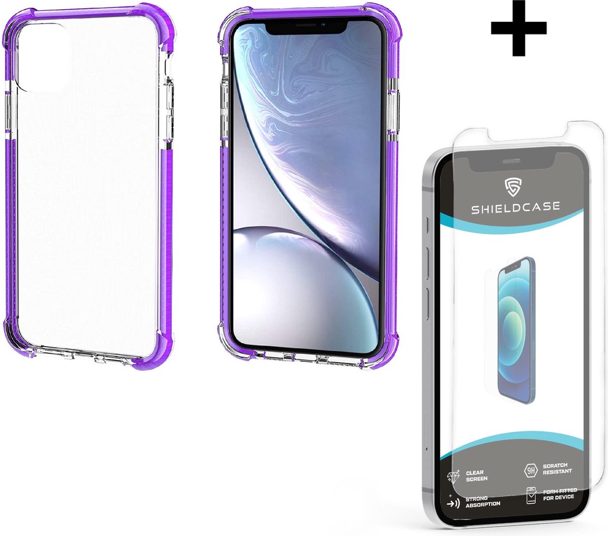 ShieldCase bumper shock case geschikt voor Apple iPhone 12 / 12 Pro - 6.1 inch - paars + glazen Screen Protector