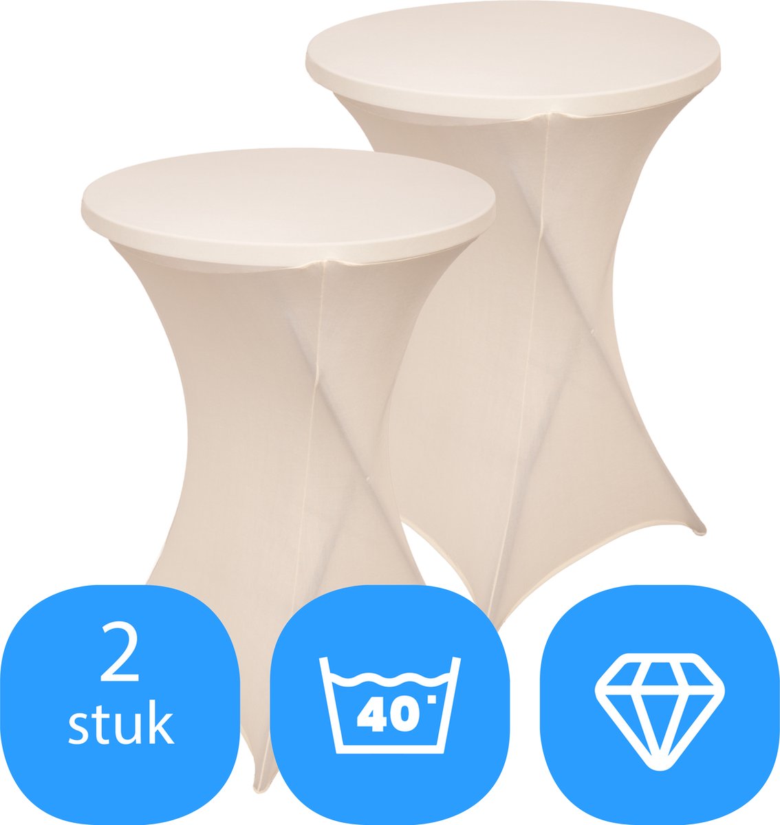 Statafelrok Beige x 2 – ∅80-85 x 110 cm – Stretch 2 stuks – Tafelrok voor Statafel – Geschikt voor Horeca Evenementen | Sta Tafel Hoes | Staantafelhoes | Cocktailparty | Trouwerij