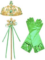 Het Betere Merk - Prinsessen Speelgoed - Prinses Kroon (Tiara) - Toverstaf - Prinsessen Handschoenen - Groen - Goud
