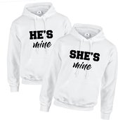 Hoodie met tekst-heren-dames-wit-set hoodies koppel-Maat L