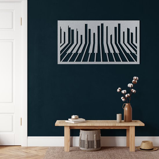Wanddecoratie | Piano  | Metal - Wall Art | Muurdecoratie | Woonkamer | Buiten Decor |Zilver| 60x32cm