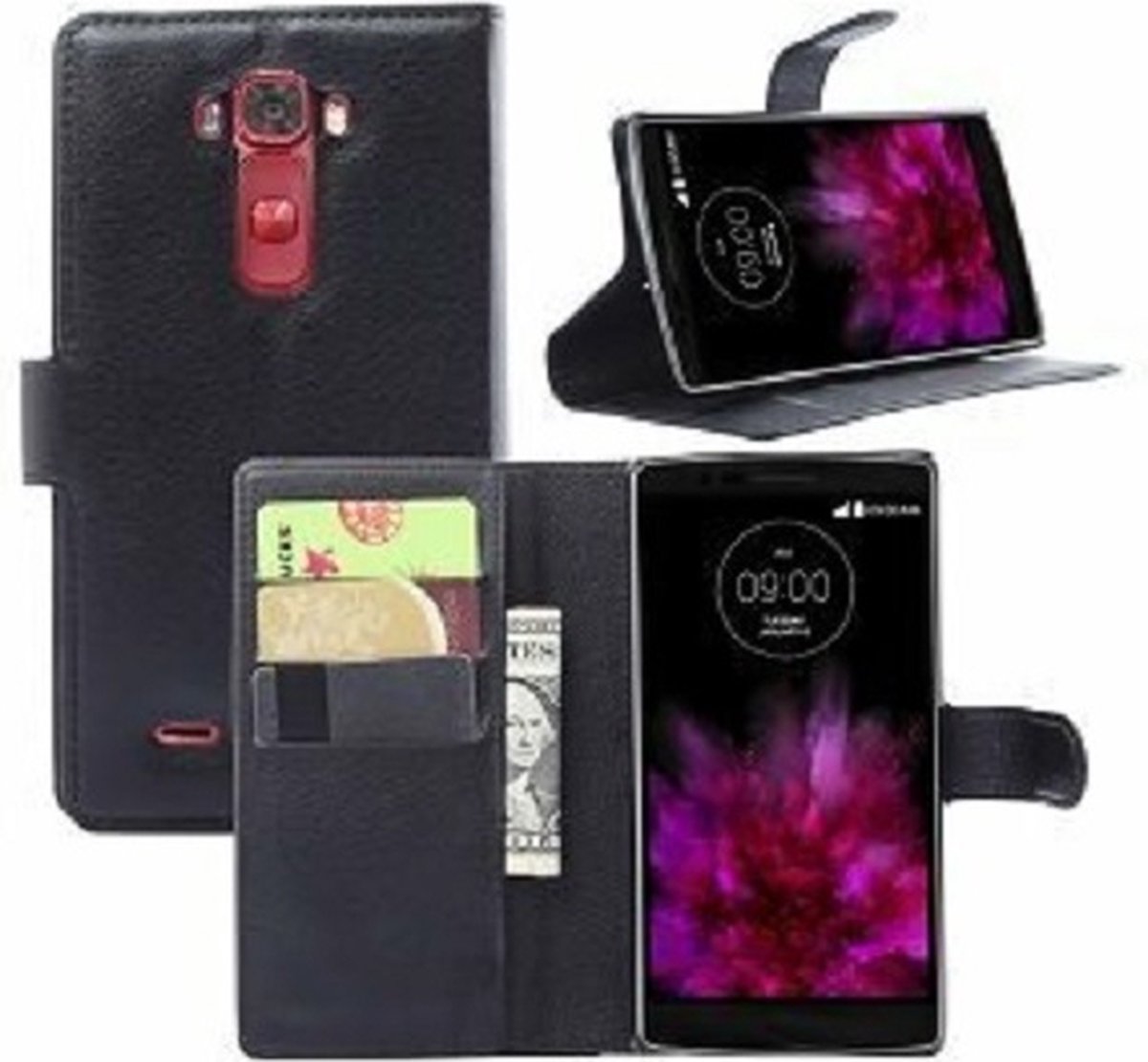 LG G Flex 2 Hoesje Met Pasjeshouder Bookcase Zwart