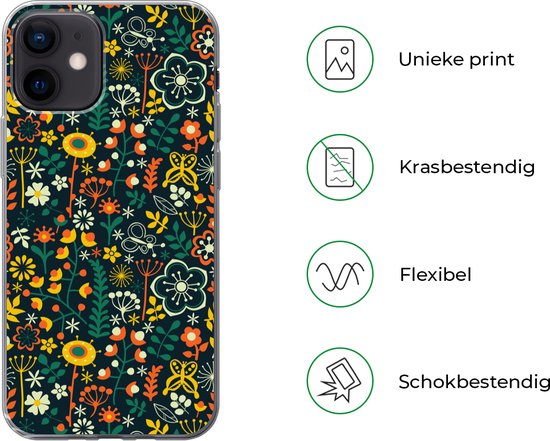 Coque iPhone 12 - Filles - Papillon - Plantes - Motifs - Coque de téléphone en Siliconen -