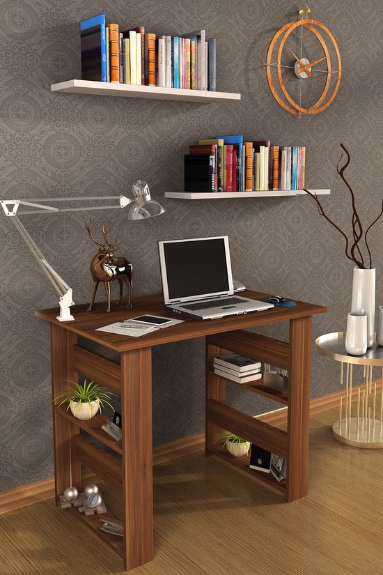 WOLTU TS65ws Bureautafel Computertafel met Planken,Werktafel tafel Gaming in Spaanplaat en staal 120x100x74cm,Wit