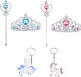 Het Betere Merk - Prinsessen Speelgoed - Prinses accessoireset - 2 x Kroon (Tiara) - 2 x Toverstaf - Unicorn Hanger - Voor bij je Verkleedkleding - Roze - Paars