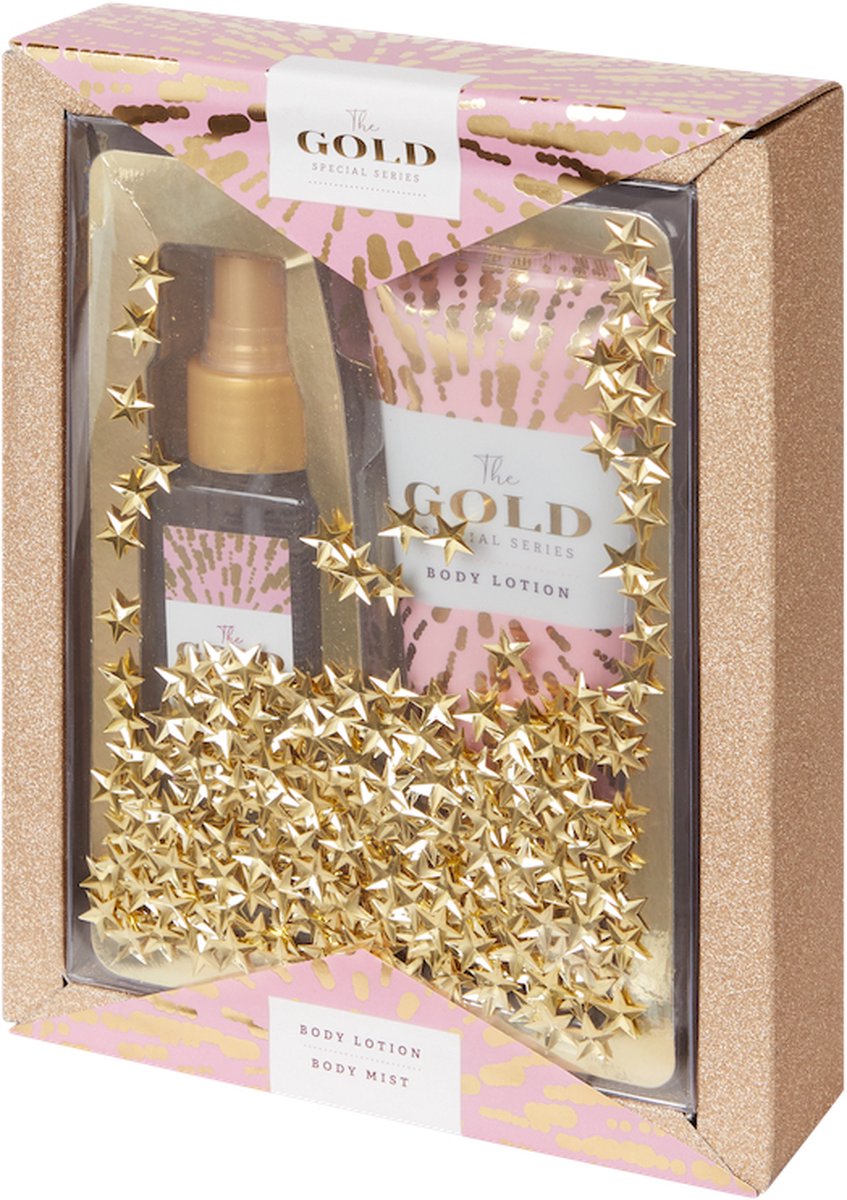 The Gold Special Series giftset Body Lotion + Body Mist - Roze - Geschenkset met sterretjes-confetti - Valentijn - Geschenkset.
