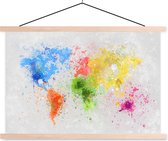 Wereldkaart kleur inkt schoolplaat platte latten blank 150x100 cm - Foto print op textielposter (wanddecoratie woonkamer/slaapkamer)