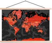 Wereldkaart rood zwart schoolplaat platte latten blank 150x100 cm - Foto print op textielposter (wanddecoratie woonkamer/slaapkamer)