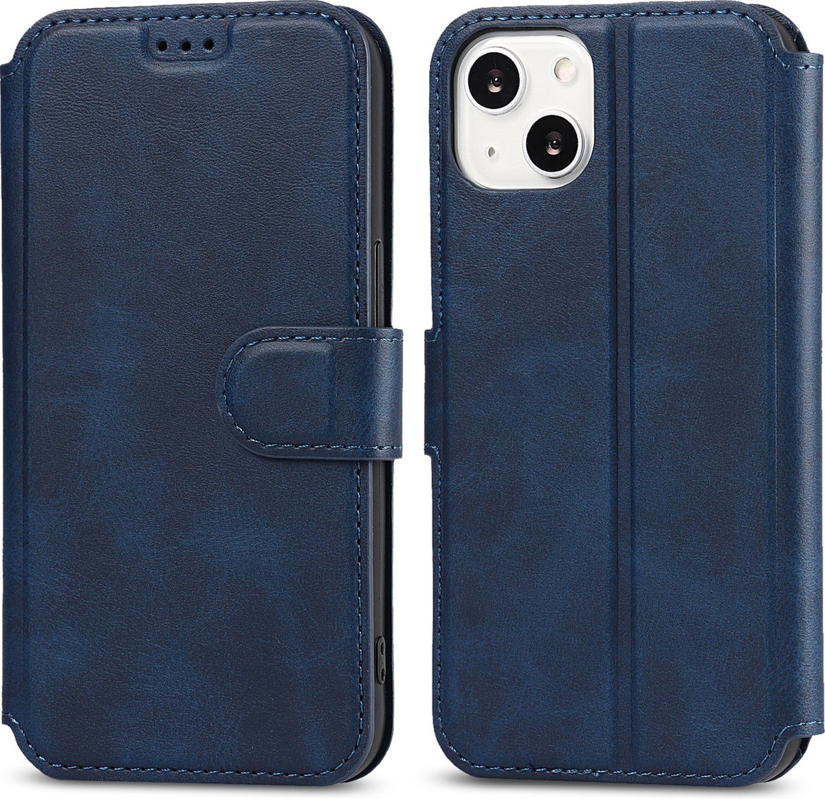 Bookcase Geschikt voor Apple iPhone 13 - Donkerblauw - Pasjeshouder - Portemonnee