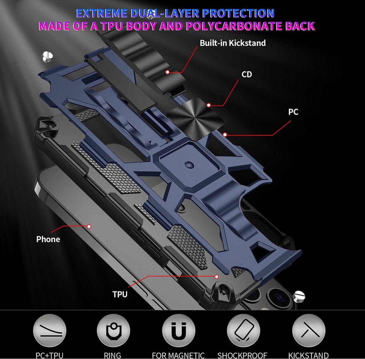 Mobigear Hoesje geschikt voor Apple iPhone 13 Pro Telefoonhoesje Hardcase | Mobigear Armor Stand Backcover Shockproof met Standaard | Schokbestendig iPhone 13 Pro Telefoonhoesje | Anti Shock Proof - Roségoud