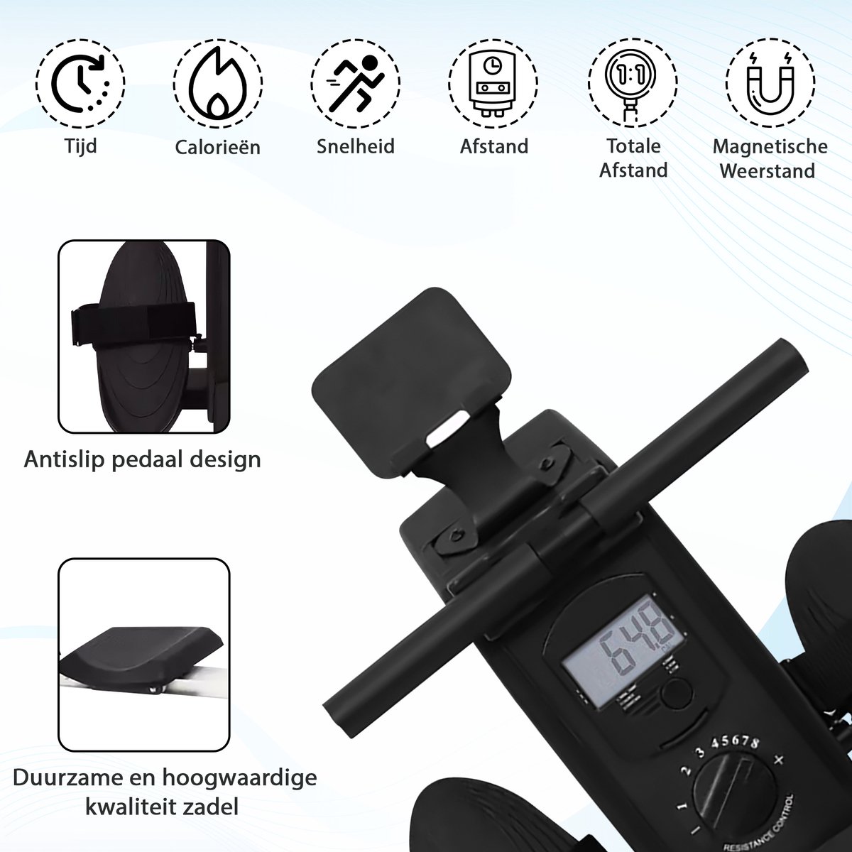 Afbeelding 3 van Luxari - Roeitrainer Pro - Magnetische weerstand - 8 weerstandsniveaus - Telefoon houder - Roeiapparaat voor thuis - Geruisloos - Display