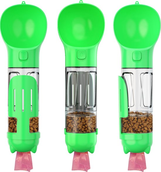 Water fles 300ML-honden fles water - Honden bidon- 3 in 1- Draagbaar voer en waterfles - buiten - De hond uit laten - Met GRATIS poep zakjes - out door