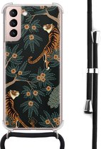 Casimoda® hoesje met koord - Geschikt voor Samsung S21 - Tijger Jungle - Afneembaar koord - Siliconen/TPU - Multi