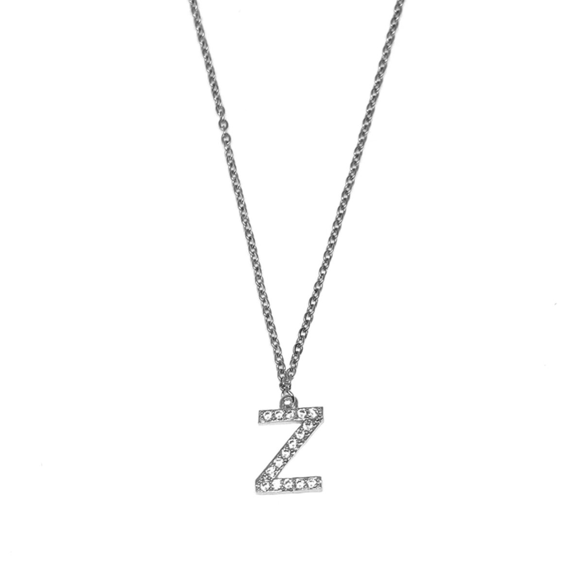 Letter ketting diamant - initiaal Z - zilver