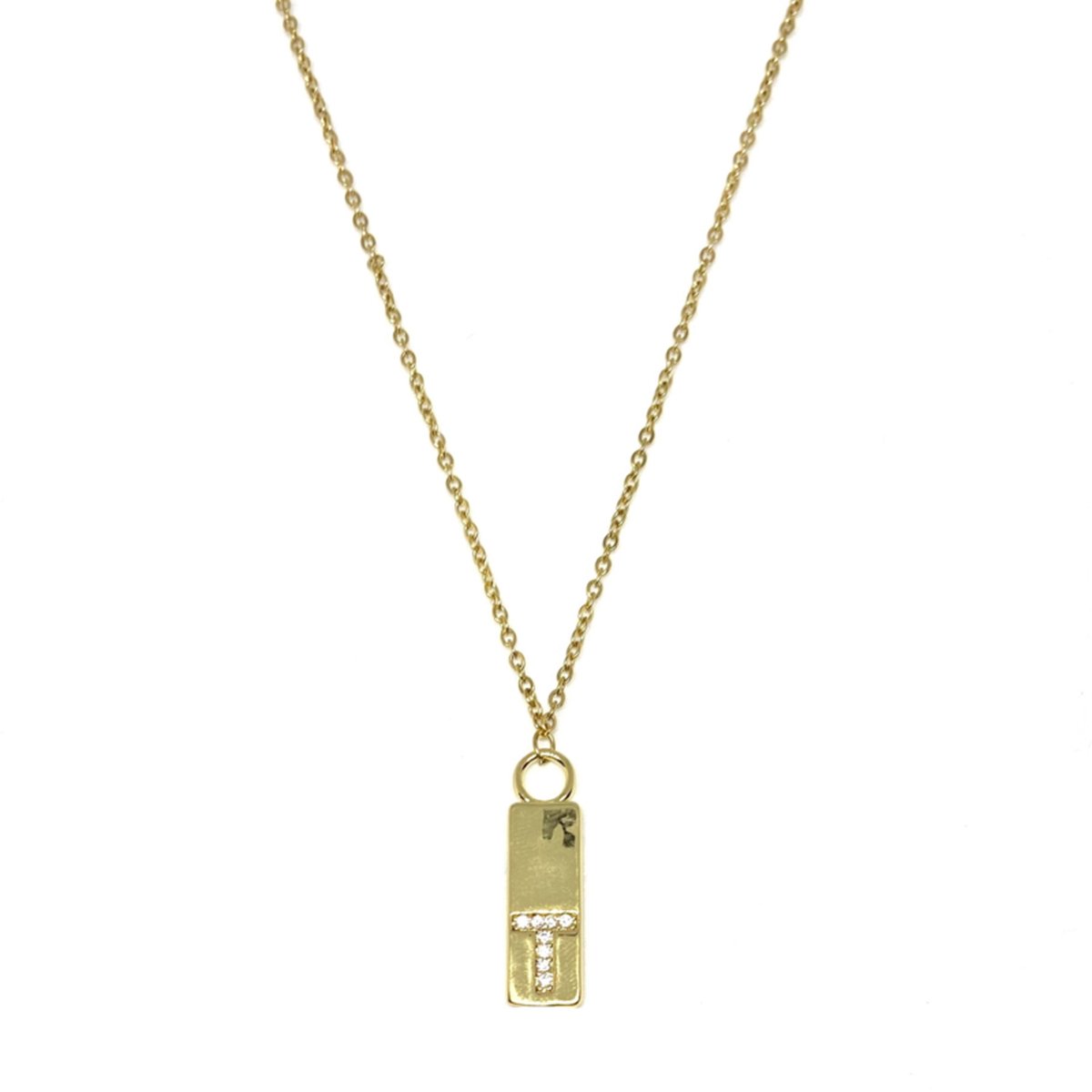 Letter ketting tag - initiaal T - goud