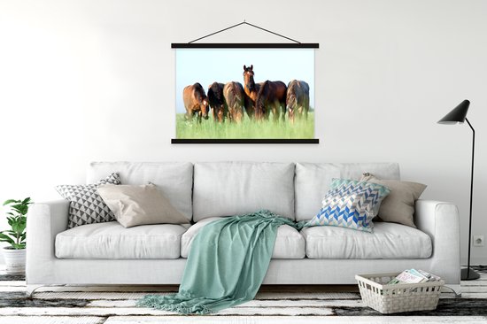 Support pour affiches avec affiche 120 x 80 cm - Affiche scolaire - Paarden - Animaux - Herbe - Été - Affiche textile - Lattes noires
